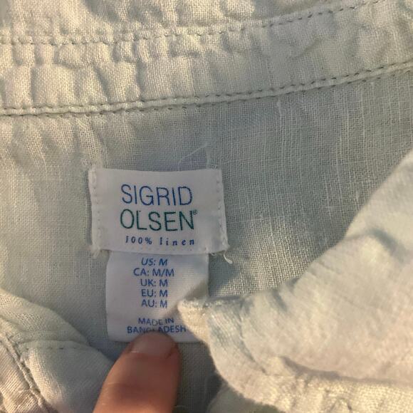 Sigrid Olsen Pale Green Linen Roll Tab Sleeve Tunic Size M - Picture 4 of 7